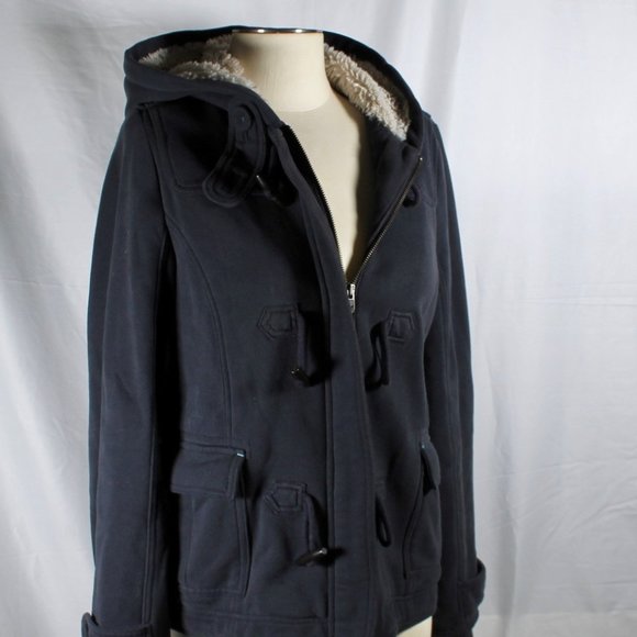 American Eagle Navy Sherpa Hooded Heavy Jacket Size Med 2010s - Picture 4 of 7